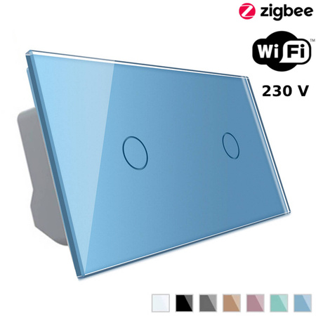 Włącznik dotykowy Wi-Fi z podwójnym panelem szklanym, niebieski (VL-C7011EC-69) LIVOLO
