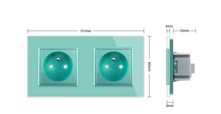 Gniazdo podwójne z bolcem 2 x 230V 16A z czarnym panelem szklanym (VL-W02FR-62) Livolo