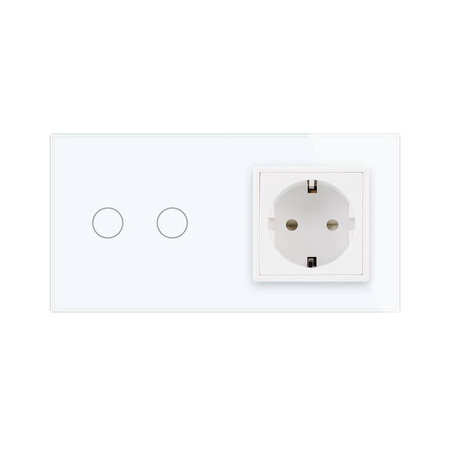 Gniazdo 230V 16A z podwójnym włącznikiem dotykowym i białą ramką szklaną (VL-C702EU-61) Livolo