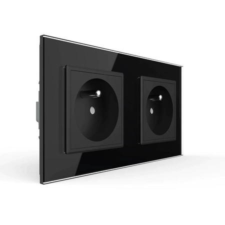 Gniazdo podwójne z bolcem 2 x 230V 16A z czarnym panelem szklanym (VL-W02FR-62) Livolo