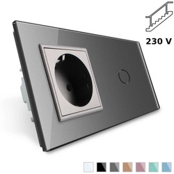 Gniazdo 230V 16A z włącznikiem schodowym i ramką szklaną srebrną (VL-C701SEU-64) Livolo