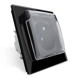 Gniazdo 230V 16A z czarnym panelem szklanym i bryzgoszczelną nakładką (VL-W01FRNW-62) Livolo