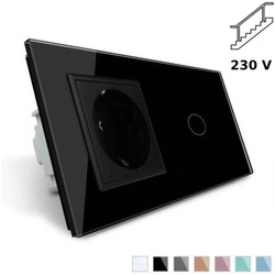 Gniazdo 230V 16A z włącznikiem krzyżowym i ramką szklaną czarną (VL-C701SEU-62) LIVOLO