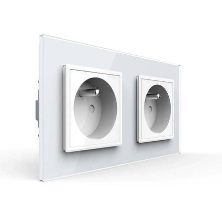 Gniazdo podwójne z bolcem 2 x 230V 16A z białym panelem szklanym (VL-W02FR-61) Livolo