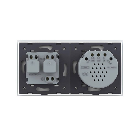 Gniazdo 230V 16A z podwójnym włącznikiem dotykowym i białą ramką szklaną (VL-C702EU-61) Livolo