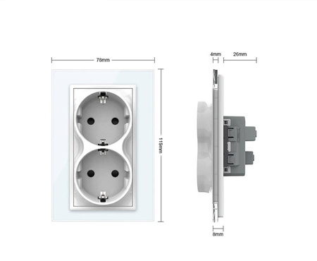 Podwójne gniazdko elektryczne do pojedynczej puszki (VL-71EU2-62) - Livolo