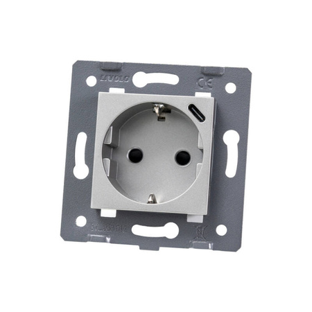 Gniazdo elektryczne 16A z ładowarką USB-C 18W, srebrne (WG-71EU-S+USB-64) - Livolo