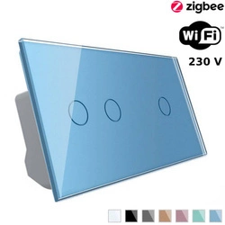 Włącznik dotykowy podwójny + pojedynczy EC Wi-Fi, niebieski panel szklany (VL-C7012EC-69) Livolo