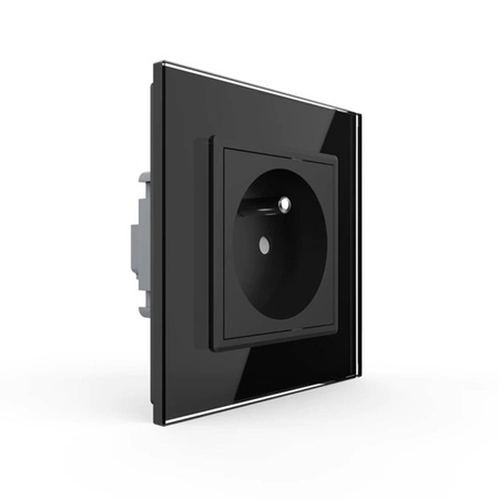 Gniazdo z bolcem 230V 16A z panelem szklanym, kolor czarny (VL-W01FR-62) Livolo