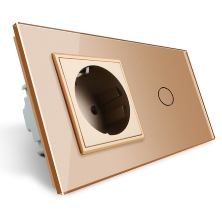 Gniazdo 230V 16A z dotykowym włącznikiem i ramką szklaną złotą (VL-C701EU-63) Livolo