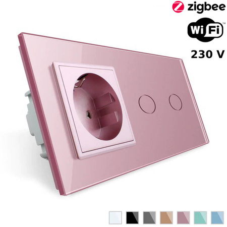Włącznik dotykowy podwójny Wi-Fi z gniazdem elektrycznym, kolor różowy (VL-C702ECG-67) LIVOLO