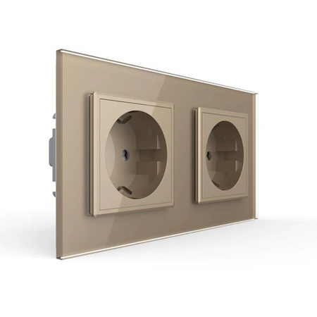 Gniazdo podwójne elektryczne 16A ze złotym panelu szklanego (VL-W02EU-63) Livolo