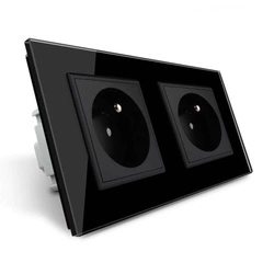 Gniazdo podwójne z bolcem 2 x 230V 16A z czarnym panelem szklanym (VL-W02FR-62) Livolo