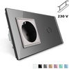 Gniazdo 230V 16A z włącznikiem schodowym i ramką szklaną srebrną (VL-C701SEU-64) Livolo