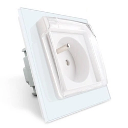 Gniazdo 230V 16A z białym panelem szklanym i nakładką bryzgoszczelną (VL-W01FRNW-61) Livolo