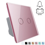 Podwójny włącznik dotykowy z różowym panelem szklanym 12-24V DC (VL-C702CH-67) LIVOLO