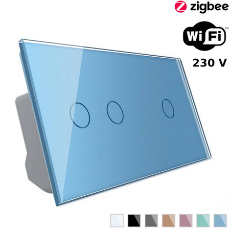 Włącznik dotykowy podwójny + pojedynczy EC Wi-Fi, niebieski panel szklany (VL-C7012EC-69) Livolo