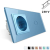 Gniazdo 230V 16A z włącznikiem krzyżowo-schodowym w niebieskiej ramce szklanej (VL-C701SEU-69) Livolo