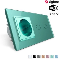 Włącznik dotykowy podwójny EC Wi-Fi z gniazdem elektrycznym, zielony (VL-C702ECG-68) LIVOLO