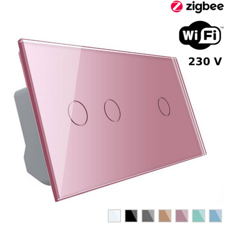 Podwójny i pojedynczy włącznik dotykowy EC Wi-Fi z różowym panelem szklanym (VL-C7012EC-67) LIVOLO