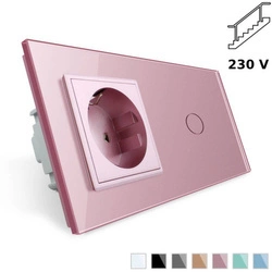 Gniazdo 230V 16A z włącznikiem krzyżowo-schodowym w ramce szklanej różowej (VL-C701SEU-67) Livolo