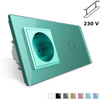Gniazdo 230V 16A z włącznikiem krzyżowo-schodowym, pojedyncze, zielona ramka szklana (VL-C701SEU-68) Livolo