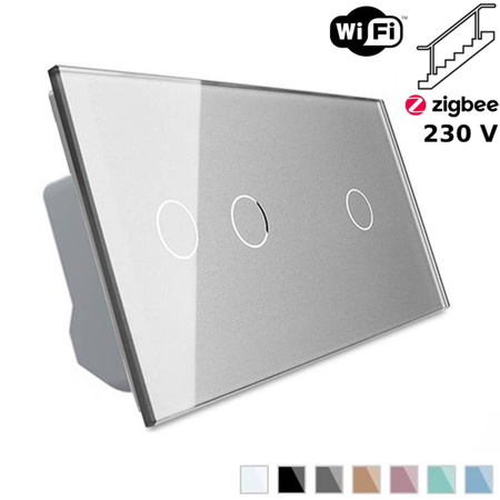 Włącznik dotykowy schodowy 2 + 1 EC Wi-Fi w srebrnym kolorze (VL-C7012SEC-64) Livolo
