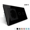 Gniazdo 230V 16A z podwójnym włącznikiem dotykowym i czarną ramką szklaną (VL-C702EU-62) Livolo