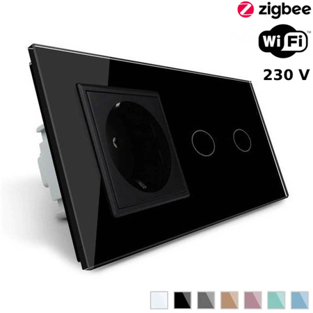 Podwójny włącznik dotykowy EC Wi-Fi z gniazdem elektrycznym, kolor czarny (VL-C702ECG-62) LIVOLO