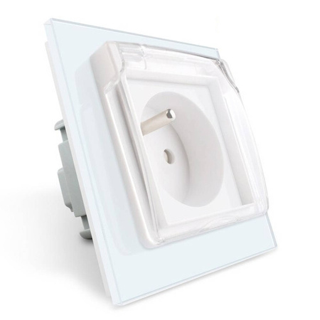 Gniazdo 230V 16A z białym panelem szklanym i nakładką bryzgoszczelną (VL-W01FRNW-61) Livolo