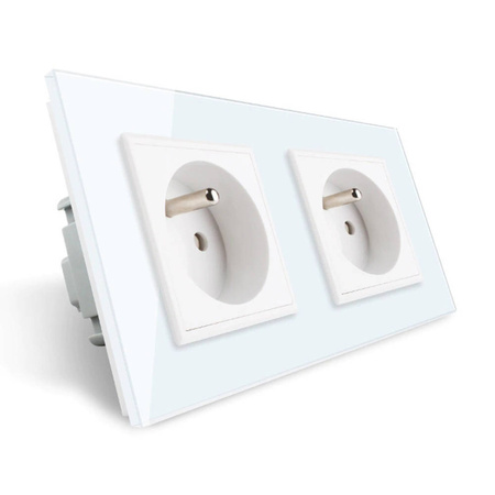 Gniazdo podwójne z bolcem 2 x 230V 16A z białym panelem szklanym (VL-W02FR-61) Livolo