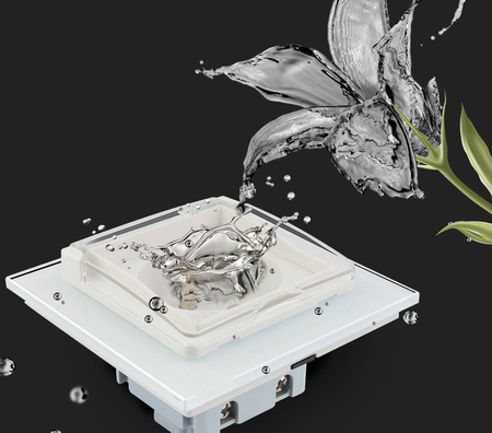 Gniazdo 230V 16A ze srebrnym panelem szklanym i nakładką bryzgoszczelną (VL-W01FRNW-64) Livolo