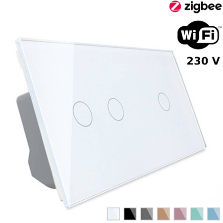 Włącznik dotykowy podwójny + pojedynczy EC Wi-Fi, biały panel szklany (VL-C7012EC-61) Livolo