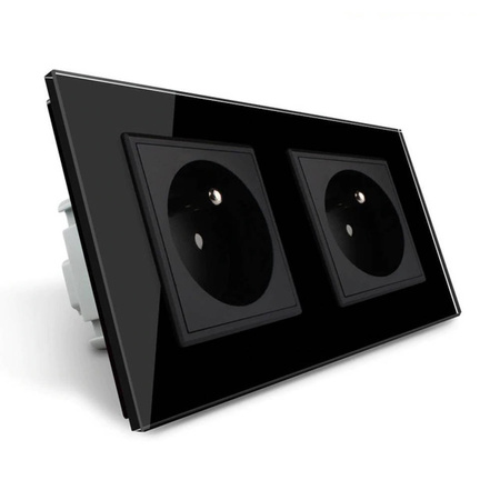 Gniazdo podwójne z bolcem 2 x 230V 16A z czarnym panelem szklanym (VL-W02FR-62) Livolo
