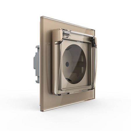 Gniazdo z bolcem 230V 16A z złotym panelem szklanym i bryzgoszczelnością (VL-W01FRNW-63) Livolo