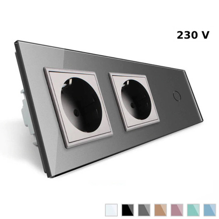 Podwójne gniazdo 230V 16A z dotykowym włącznikiem i szklanym panelem srebrnym (VL-C701GG-64) Livolo