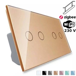 Włącznik dotykowy schodowy 2 + 2 EC Wi-Fi w kolorze złotym (VL-C7022SEC-63) Livolo