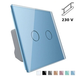 Włącznik dotykowy podwójny schodowy z niebieskim panelem szklanym (VL-C702S-69) LIVOLO