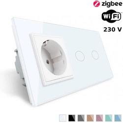 Podwójny włącznik dotykowy EC Wi-Fi z gniazdem elektrycznym, biały (VL-C702ECG-61) Livolo