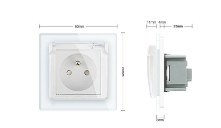 Gniazdo 230V 16A z białym panelem szklanym i nakładką bryzgoszczelną (VL-W01FRNW-61) Livolo