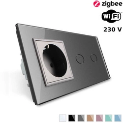 Podwójny włącznik dotykowy EC Wi-Fi z gniazdem srebrny (VL-C702ECG-64) LIVOLO