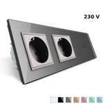 Podwójne gniazdo 230V 16A z dotykowym włącznikiem i szklanym panelem srebrnym (VL-C701GG-64) Livolo