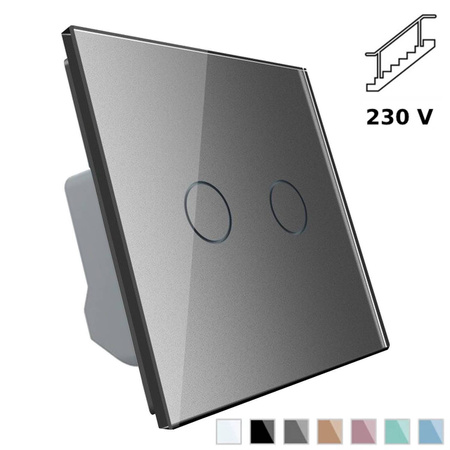 Podwójny włącznik dotykowy schodowo-krzyżowy z panelem szklanym srebrnym (VL-C702S-64) Livolo