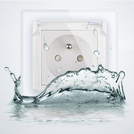 Gniazdo 230V 16A z czarnym panelem szklanym i bryzgoszczelną nakładką (VL-W01FRNW-62) Livolo