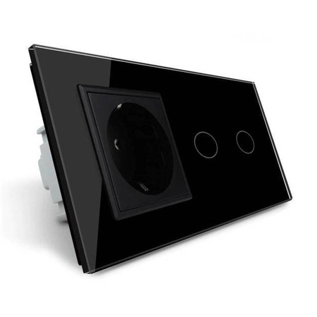 Gniazdo 230V 16A z podwójnym włącznikiem dotykowym i czarną ramką szklaną (VL-C702EU-62) Livolo