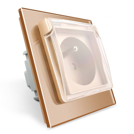 Gniazdo z bolcem 230V 16A z złotym panelem szklanym i bryzgoszczelnością (VL-W01FRNW-63) Livolo