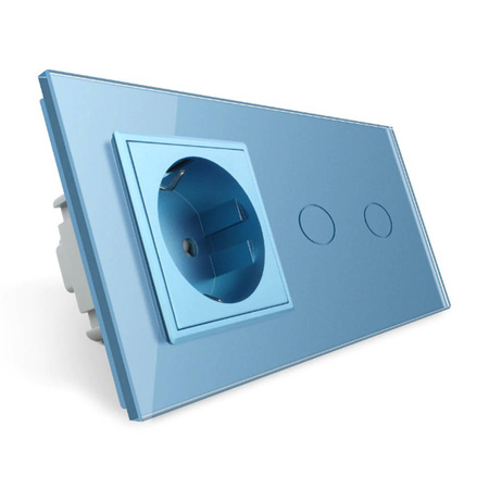 Gniazdo 230V 16A z podwójnym włącznikiem dotykowym i niebieską ramką szklaną (VL-C702EU-69) Livolo