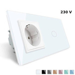 Gniazdo 230V 16A z pojedynczym włącznikiem dotykowym i białą ramką szklaną (VL-C701EU-61) Livolo