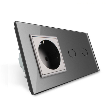 Gniazdo 230V 16A z podwójnym włącznikiem dotykowym i ramką szklaną srebrną (VL-C702EU-64) Livolo