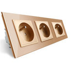 Gniazdo elektryczne złote, 3-wyjściowe z bolcem 16A - 230V (VL-W03FR-63) LIVOLO